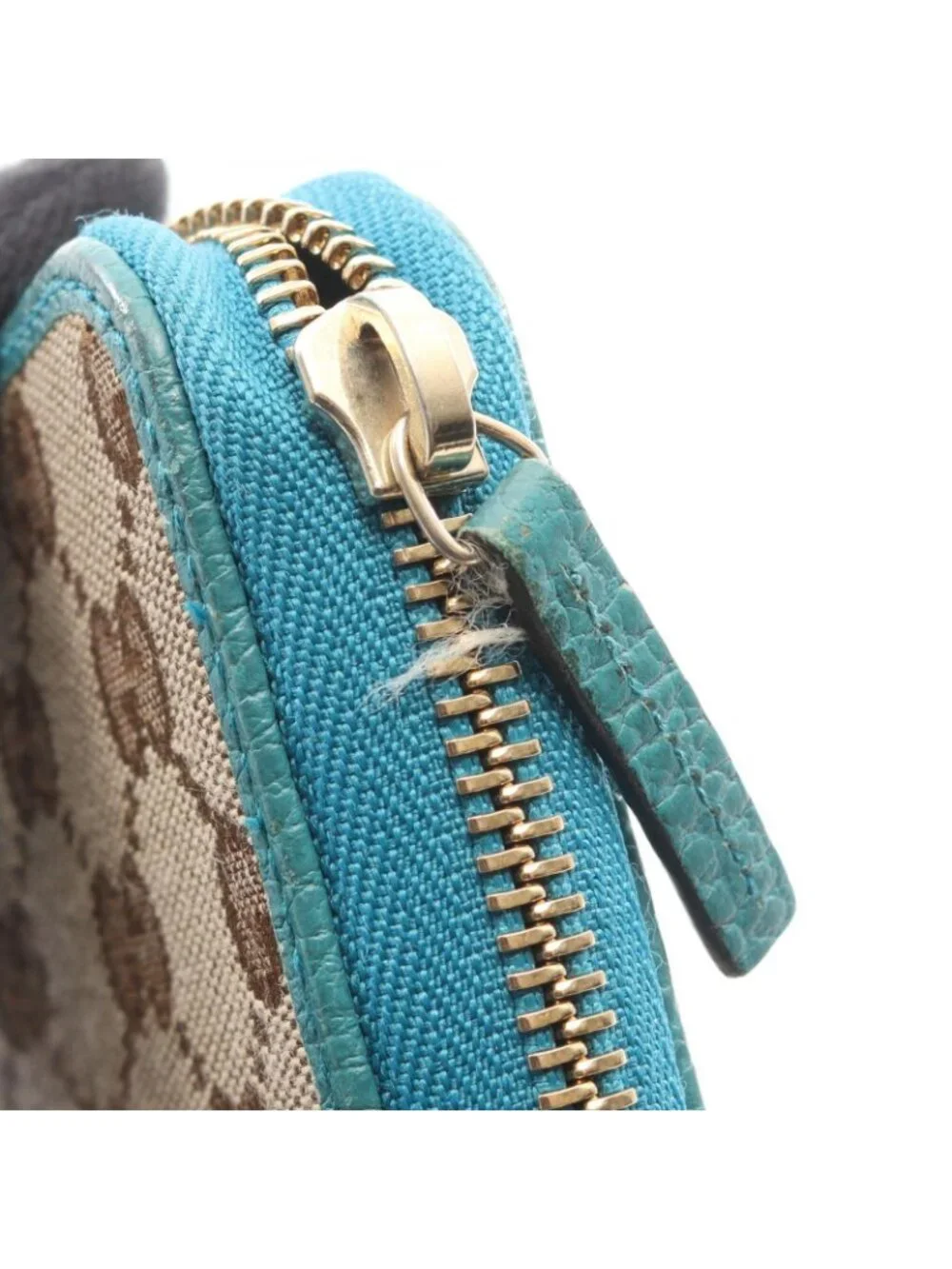 Gucci Round Length Wallet GG Canvas Beige Blue Zip Around